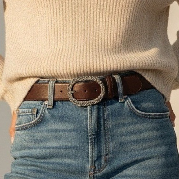 Liz Claiborne Accessories - Liz Claiborne Brown Faux Leather Belt Braided Silver Buckle M Brown Boho Classic